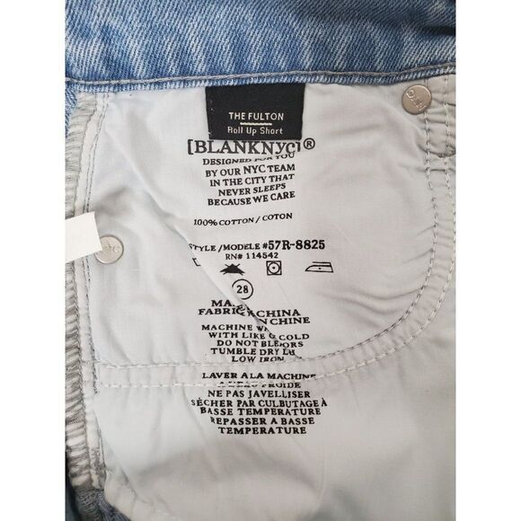Blank NYC The Fulton Denim Roll Up Shorts Light Wash Raw Hem 100% Cotton - Picture 8 of 12